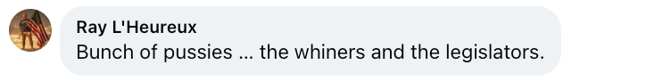 Facebook comment by Ray L'Heureux that reads: "Bunch of pussies ... the whiners and the legislators."