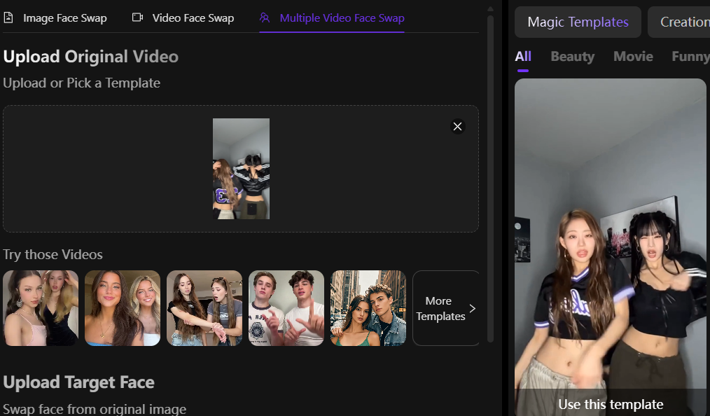 multi video face swap operation interface