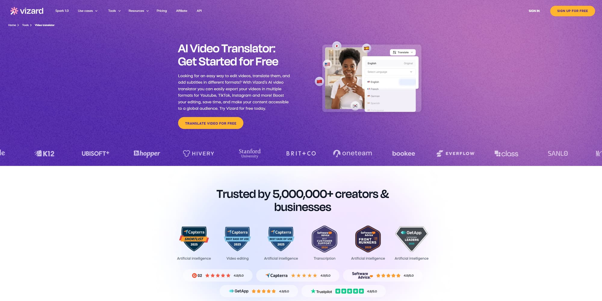 Vizard – Best AI Video Translator