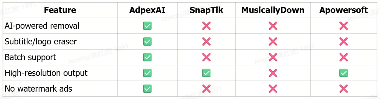 Comparison with Other TikTok Watermark Remover Tools
