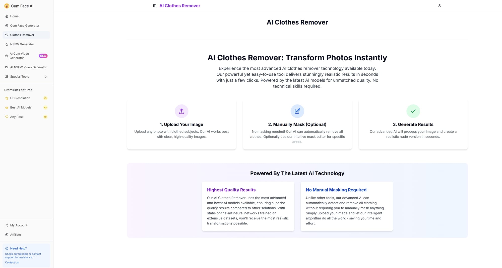 Cumface AI Clothes Remover