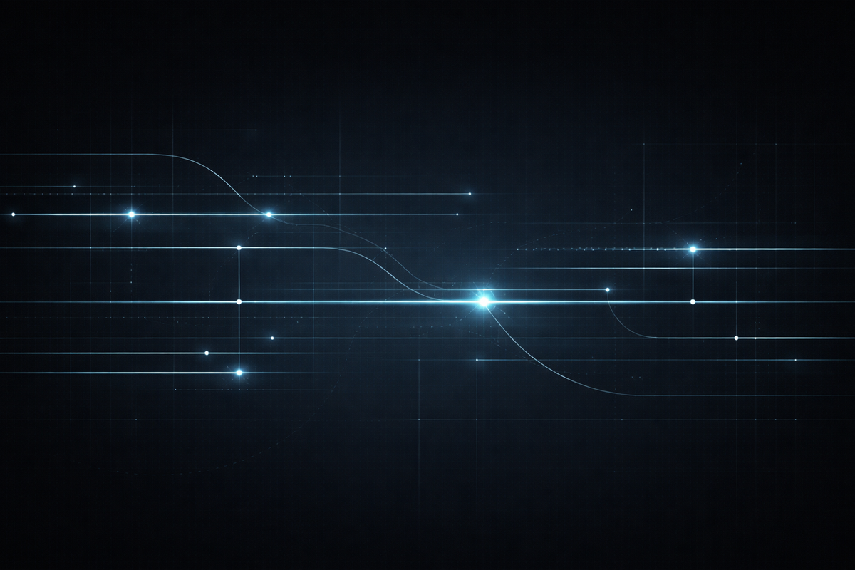 Minimalist abstract visual with signal lines and grids, suggesting regulatory enforcement timing and sanctions oversight in a secure intelligence environment.