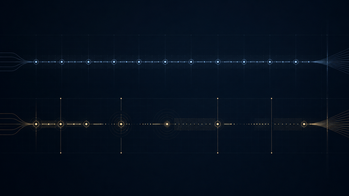 Long-term unemployment visualized as a stable upper signal and a slower, segmented lower path.