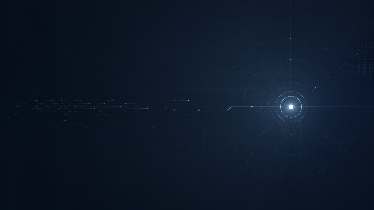 Abstract graphic symbolizing AI vendor liability without explainability, signal fading before origin.