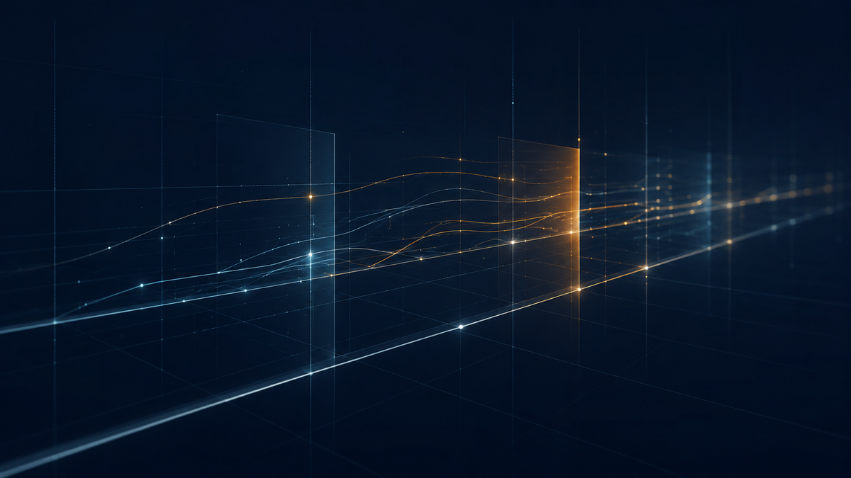 Abstract navy graphic with blue, amber signal lines for EO 14412 contractor vulnerability disclosure rule