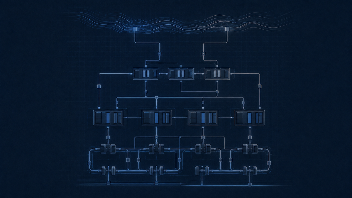 Water utility OT cybersecurity network showing segmented control paths, gateway layers, and connected PLC-style systems.