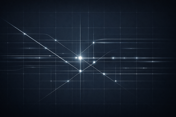 Abstract intelligence-grade visual of federal AI governance, with signal lines and grid patterns representing regulatory coordination, enforcement timing, and centralized policy risk.