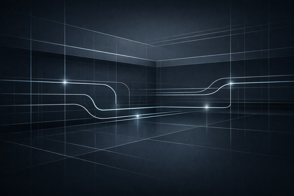 Abstract intelligence-grade visual showing regulatory oversight continuity through structured signal lines on a dark background.