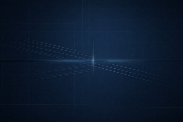 Abstract regulatory intelligence visual with intersecting signal lines on deep navy grid, symbolizing procurement authority meeting AI governance 