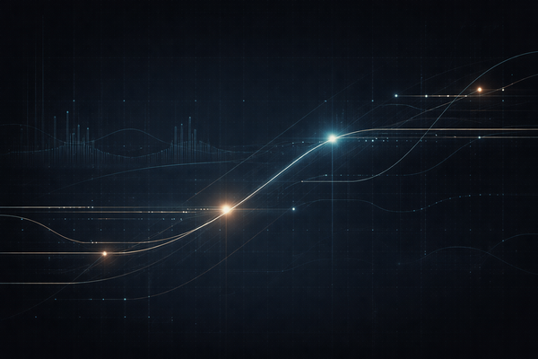 Abstract financial chart with rising curve and glowing data points on dark background, representing spring 2026 mortgage rate risk.
