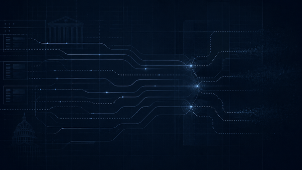 Federal payment-integrity signals converge across a dark oversight grid, showing incomplete measurement and audit traceability.