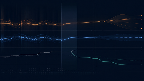 Inflation and wage-pressure signals diverge across a dark policy-risk grid with fiscal tradeoff pathways.
