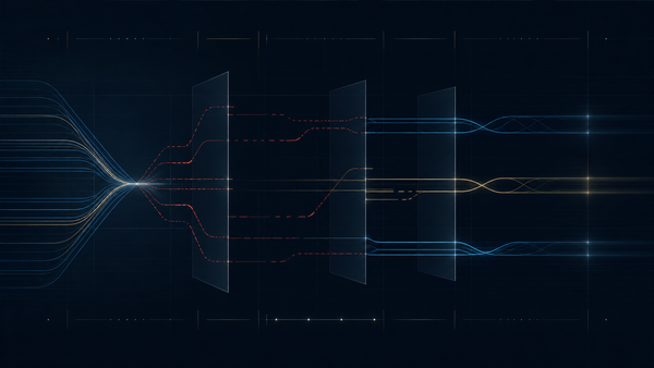 Abstract signal paths showing critical infrastructure continuity, isolation, and recovery under cyber disruption.