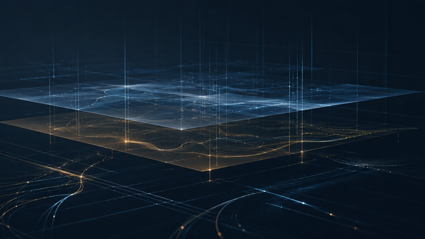 Abstract navy regulatory intelligence visual showing layered policy grids, signal lines, and traceability flows for Connecticut SB 5.