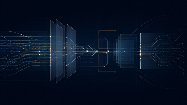 Federal AI procurement visual with signal flows, modular pathways, and secure intelligence-style grid structures