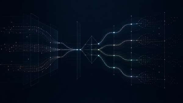 AI bank layoffs attribution shown as branching evidence trails on a dark signal map