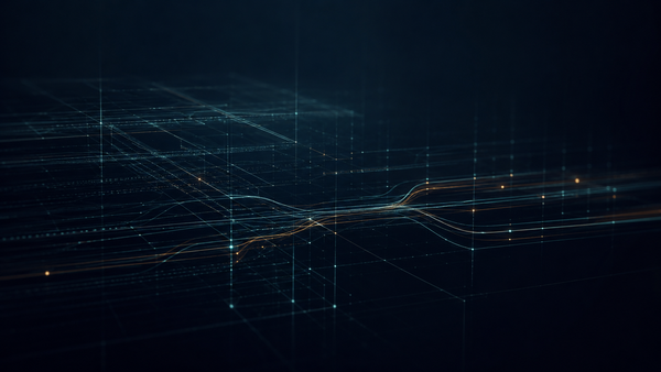 Abstract navy data-flow lines suggest the visibility gap in AI vendor safety card due diligence.