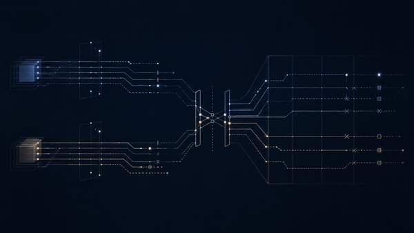 FTC fraud enforcement visualized as digital asset and debt-relief flows passing through a regulatory gate.