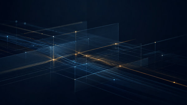 Abstract data grid with glowing signal lines, visualizing CMS-0057-F prior authorization compliance analysis