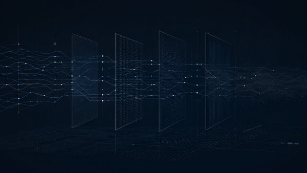 Claude watermark concept shown as subtle signals moving through layered grids and changing across processing stages.