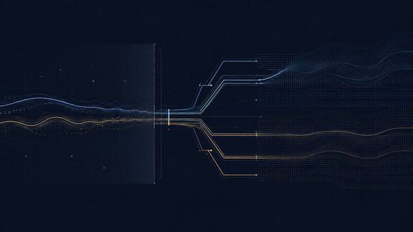 Abstract blue and gold data flows contrast slower U.S. GDP growth with stronger private domestic demand.