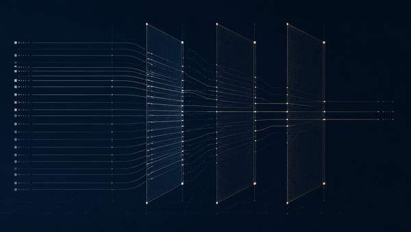 FDA AI medical devices evidence pathways narrow through layered verification gates on a dark navy grid.