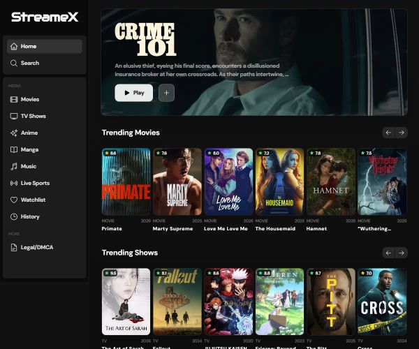 Screenshot of StreameX