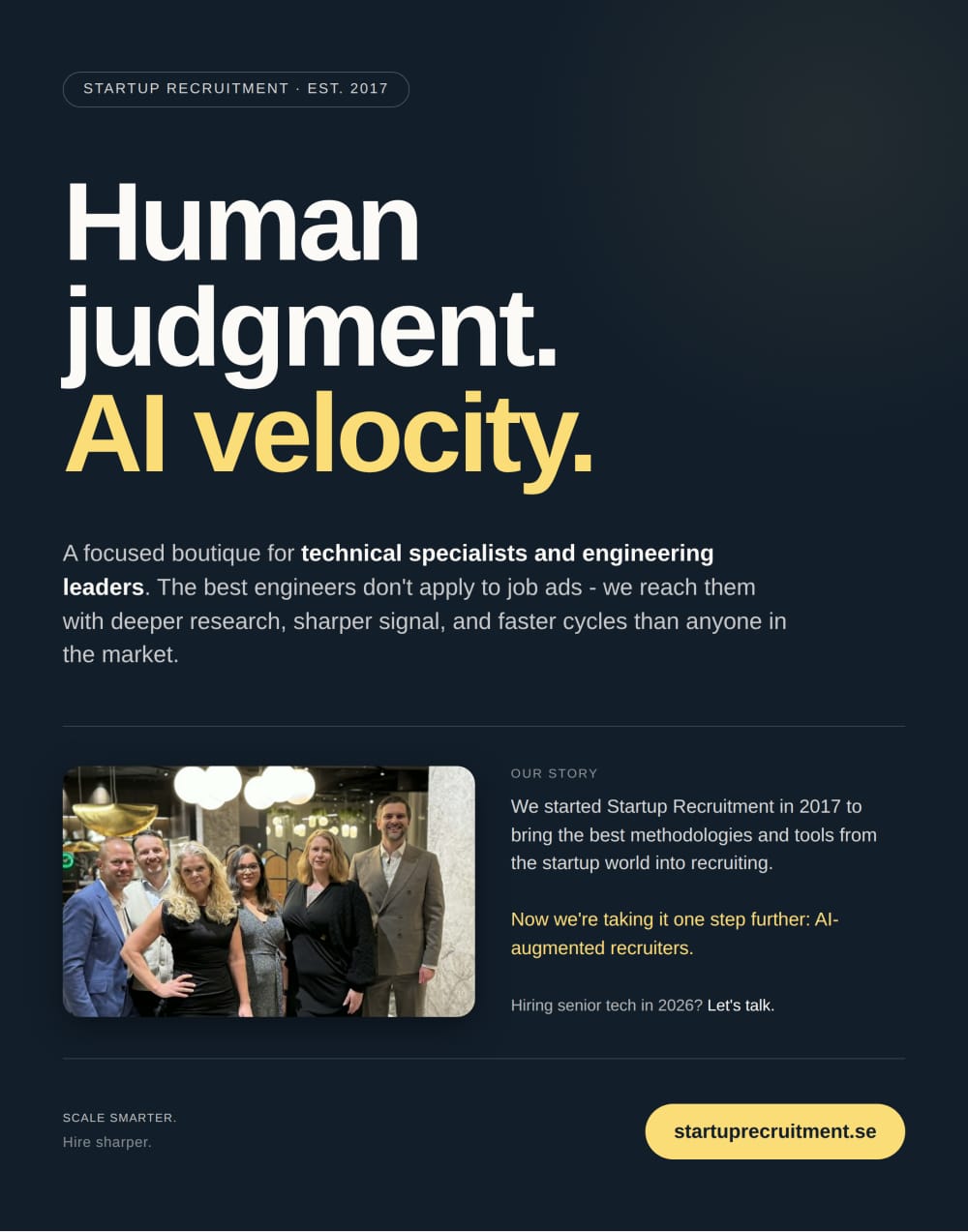 Startup Recruitment – Human judgment, AI velocity.