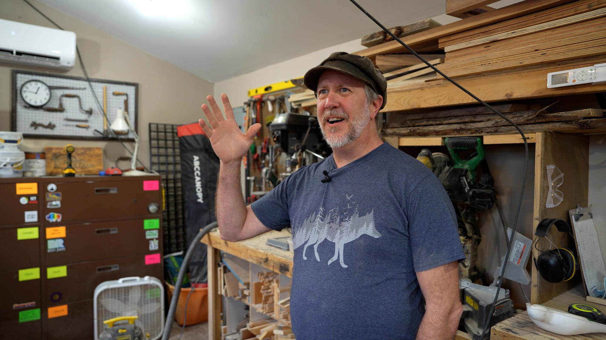 Josh Reuter explains his woodworking process in his workshop in Rapid City, S.D. 
