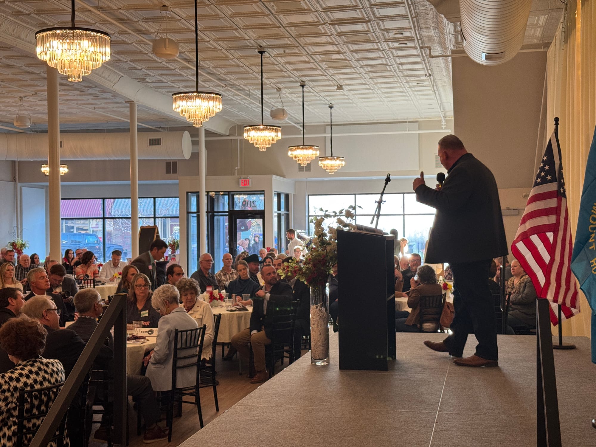 Toby Doeden speaks to attendees at the Brown County Republican Party Lincoln Day Dinner 