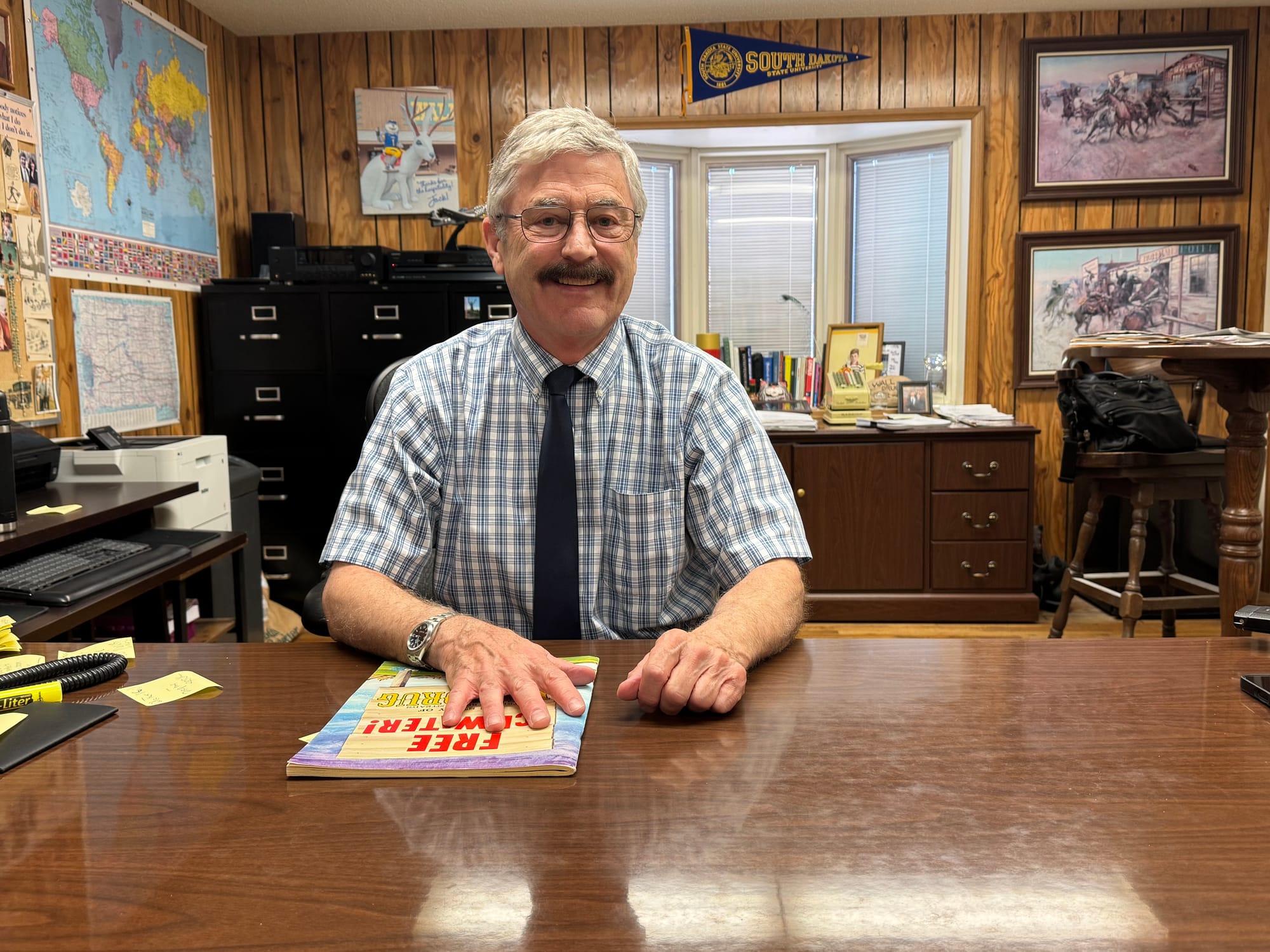 Rick Hustead, shown in his office in Wall, S.D., on June 23, 2025, is the third-generation president of Wall Drug. 