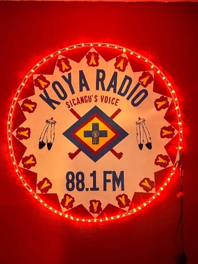 KOYA Radio's logo in its broadcast studio on the Rosebud Indian Reservation, S.D. (Photo: John Miller)