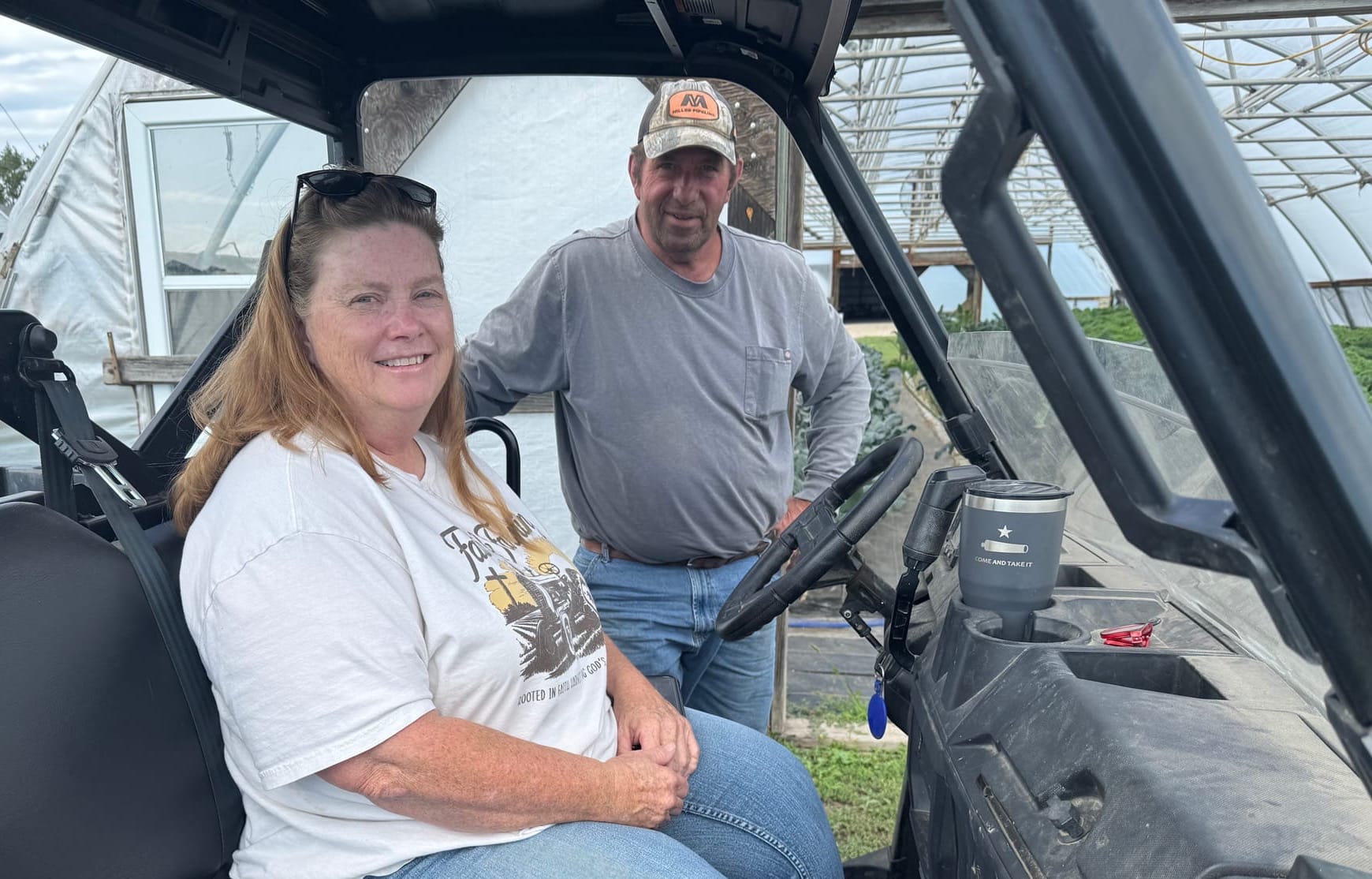 Peggy Martin and Bud Manke are co-owners of Cedar Creek Gardens near Okaton, S.D., shown on Sept. 22, 2025, and were among the first South Dakota farmers to use tunnel buildings to extend their growing season. (Photo: Bart Pfankuch / South Dakota News Watch)