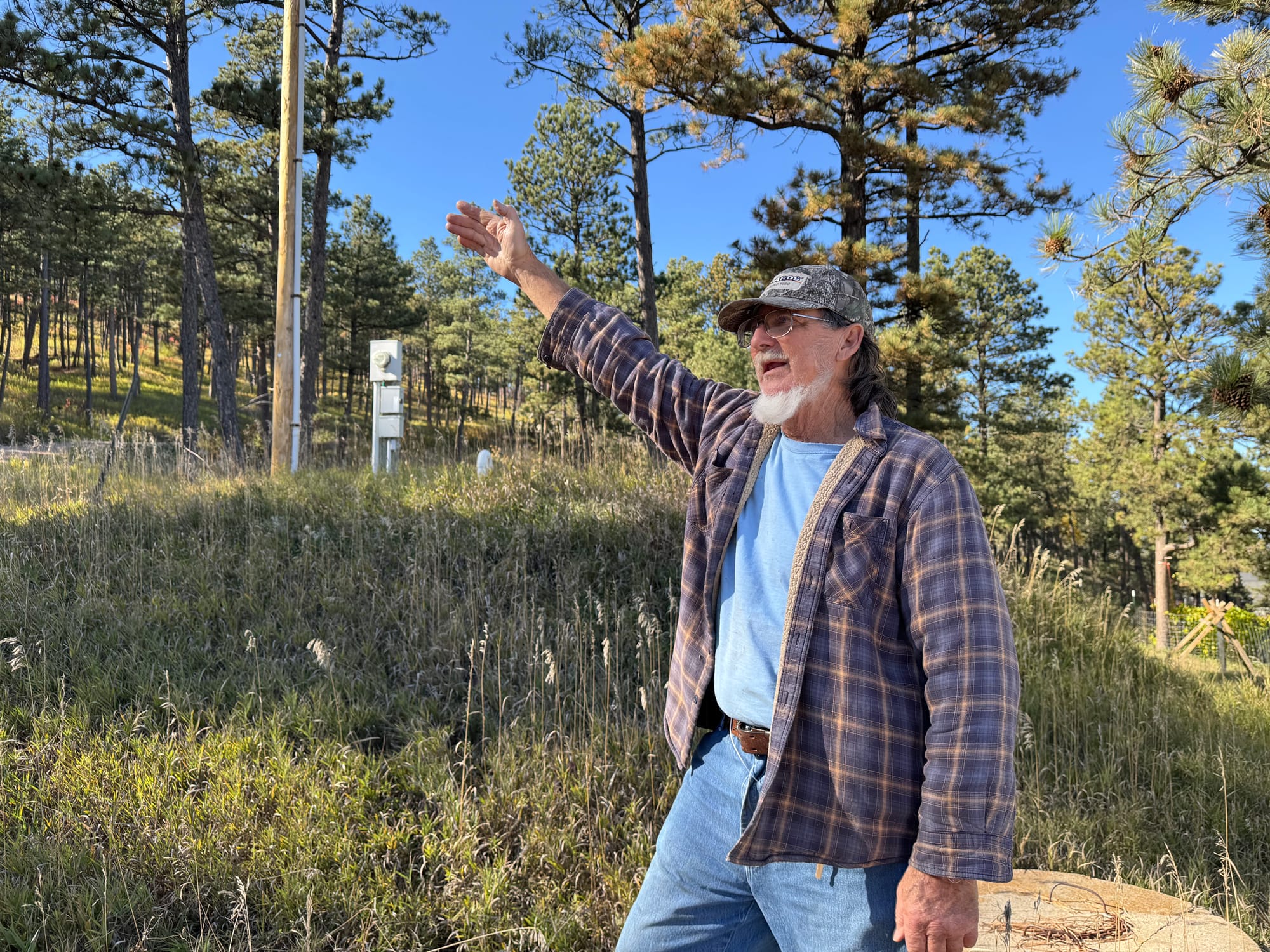 Piedmont, S.D., resident George Malley, shown on Oct. 23, 2025, lives in a home on the border of a proposed limestone mine site. 
