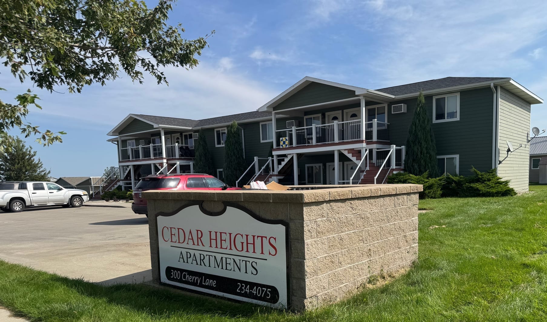 This apartment building, shown on Sept. 23, 2025, is part of the Cedar Heights subdivision, 