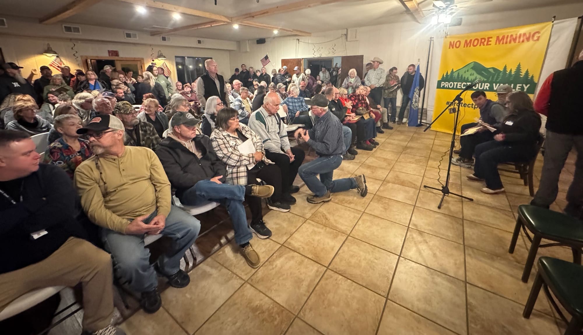 About 250 people attended at a community meeting held in Piedmont, S.D., on Nov. 20, 2025 regarding a disputed limestone mine proposal. 