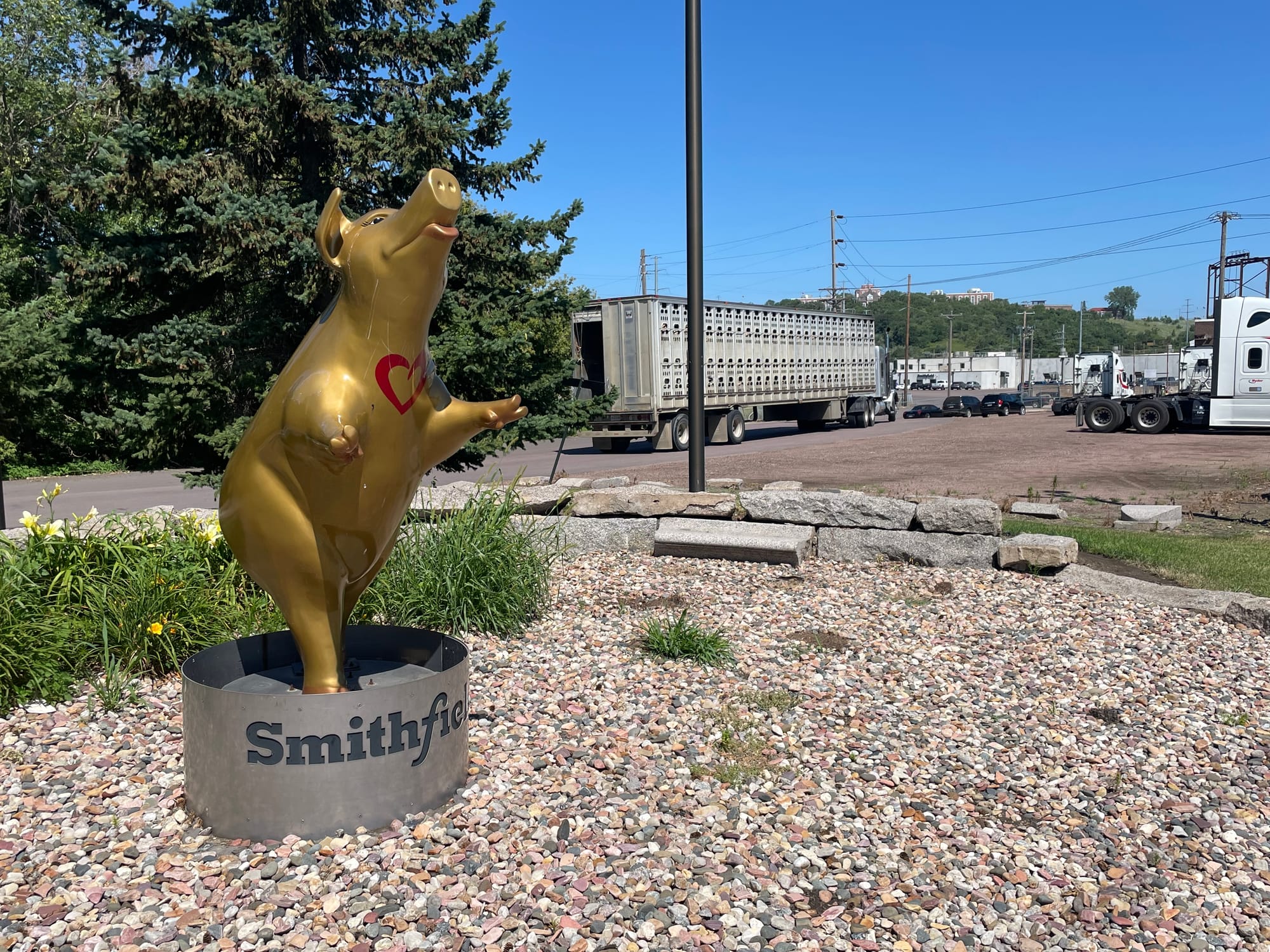A truck used for transporting hogs is seen at Smithfield's pork processing plant in Sioux Falls, S.D.