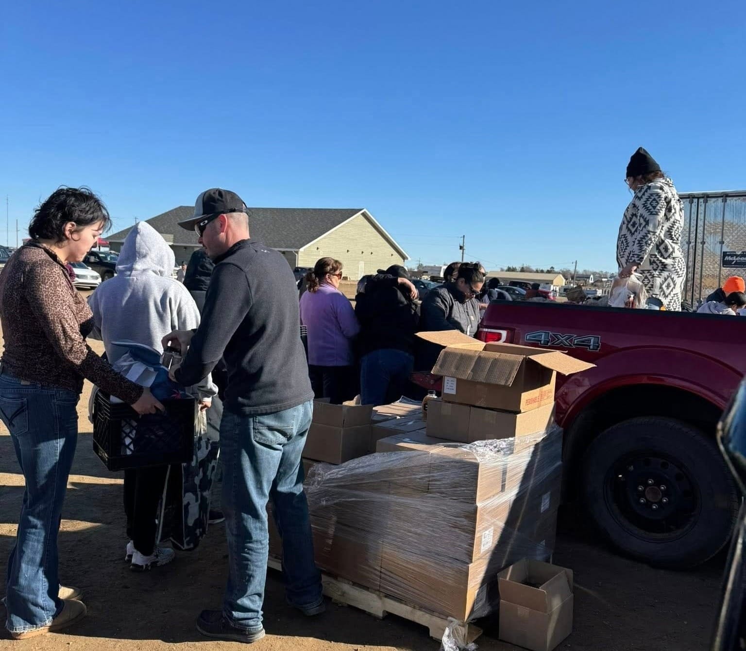 The Cheyenne River Buffalo Authority distributes food in Eagle Butte to community members on Feb. 10, 2026. 