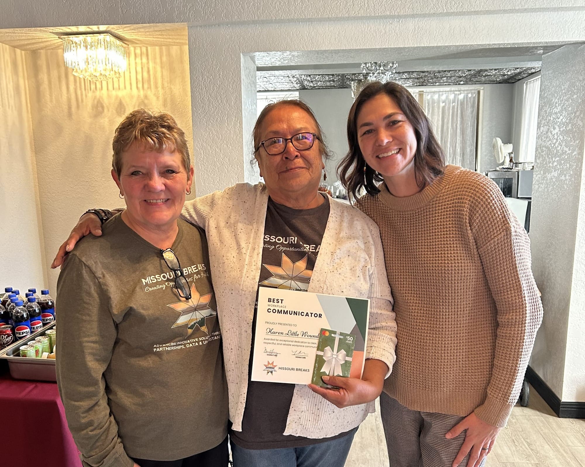 Marcia O'Leary (left) and Karen Little Wounded (center), founder and researcher at Missouri Breaks Industries Research.