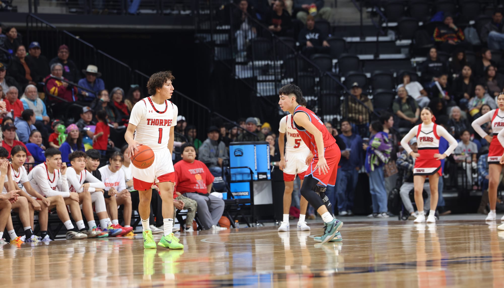 Senior guard Marvin Richard III looks for a pass for Pine Ridge boys basketball against Cheyenne-Eagle Butte