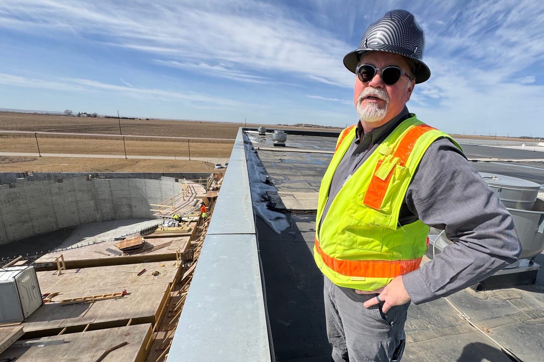 Jim Auen, operations manager for the Lewis & Clark Regional Water System, stood on March 20, 2026, on the roof of the water treatment plant that is under expansion