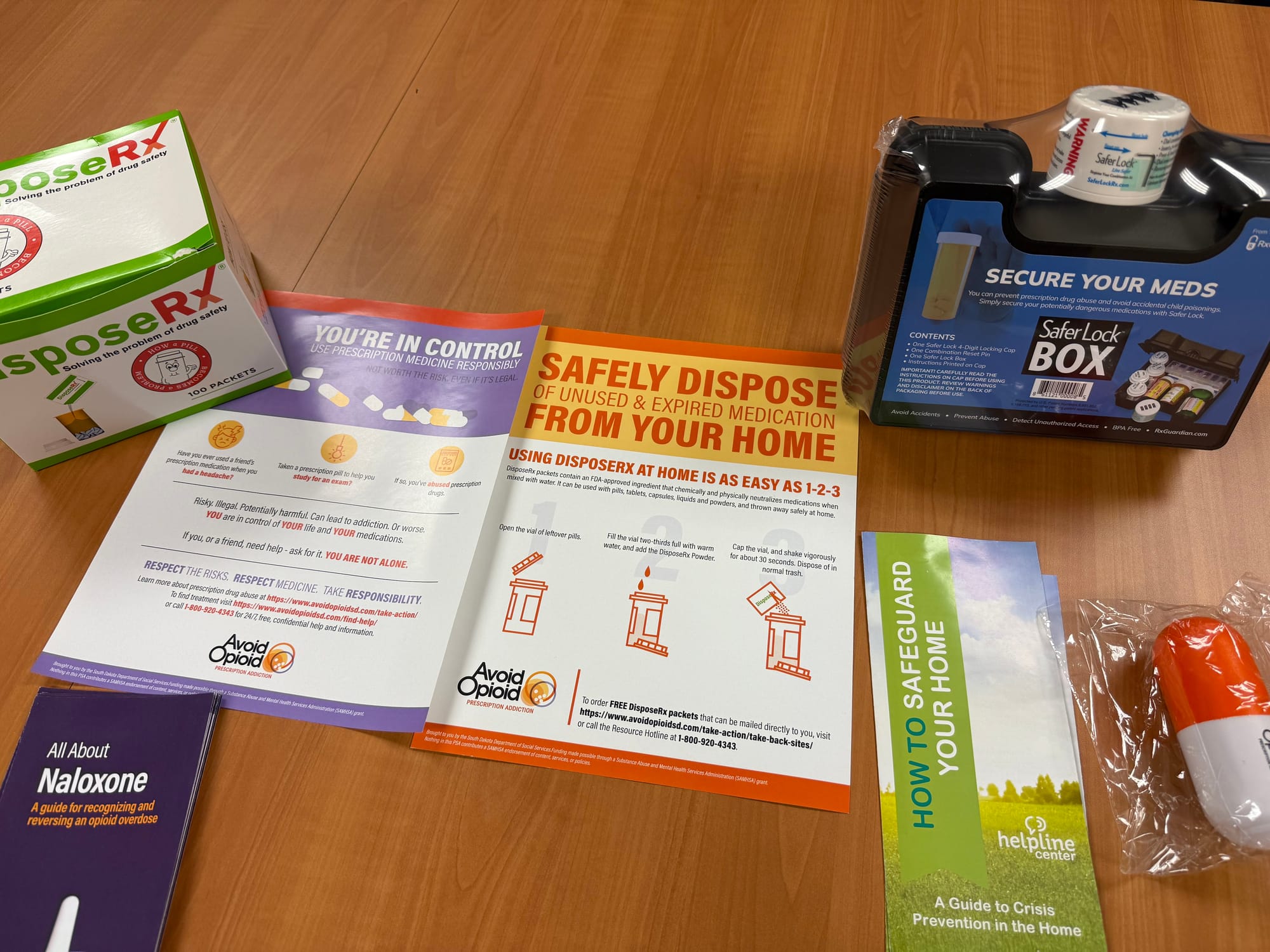 Resources like lockboxes for medication and safe drug disposal kits