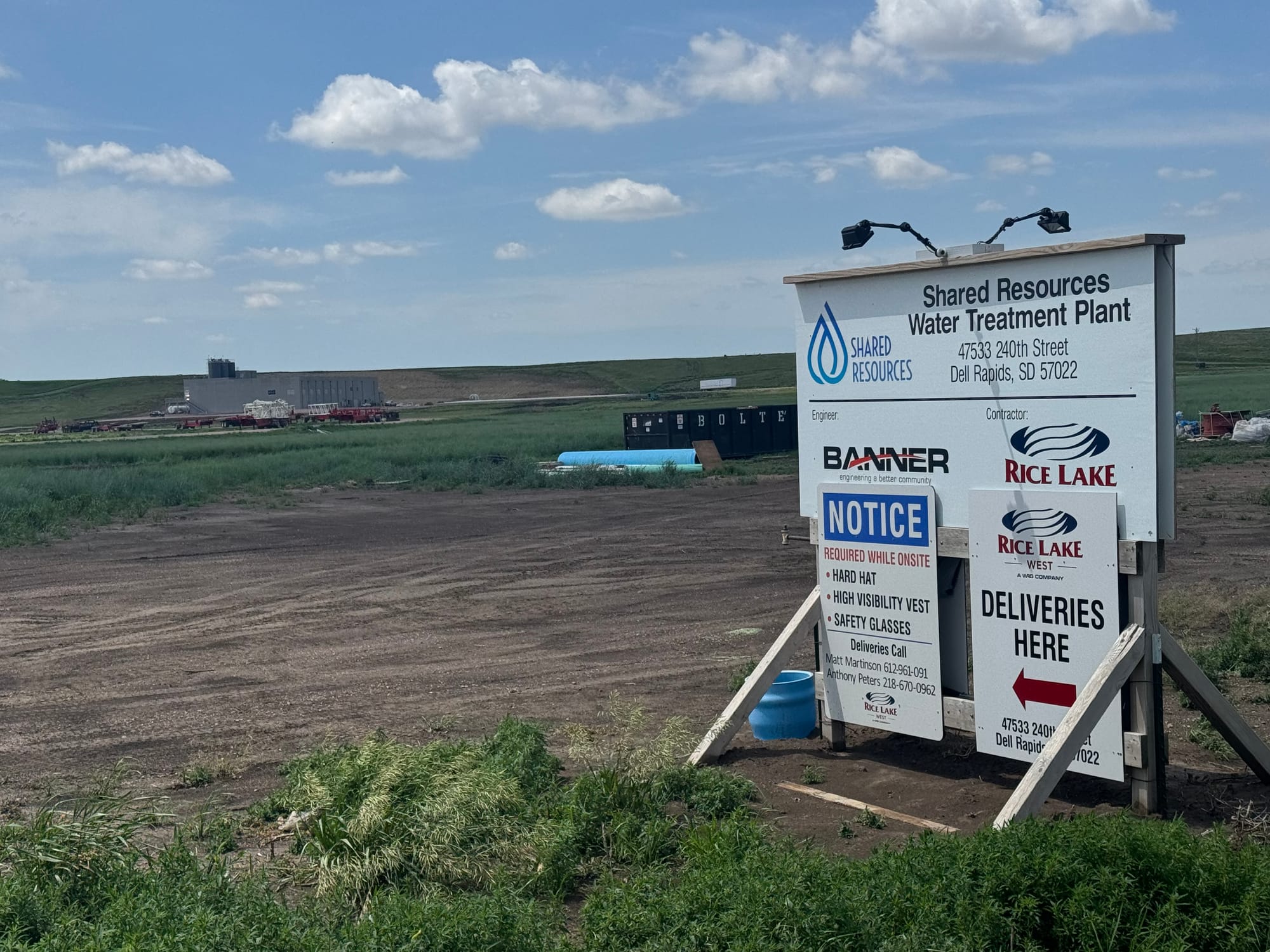 A new $80 million water treatment plant under construction on June 9, 2026, north of Dell Rapids