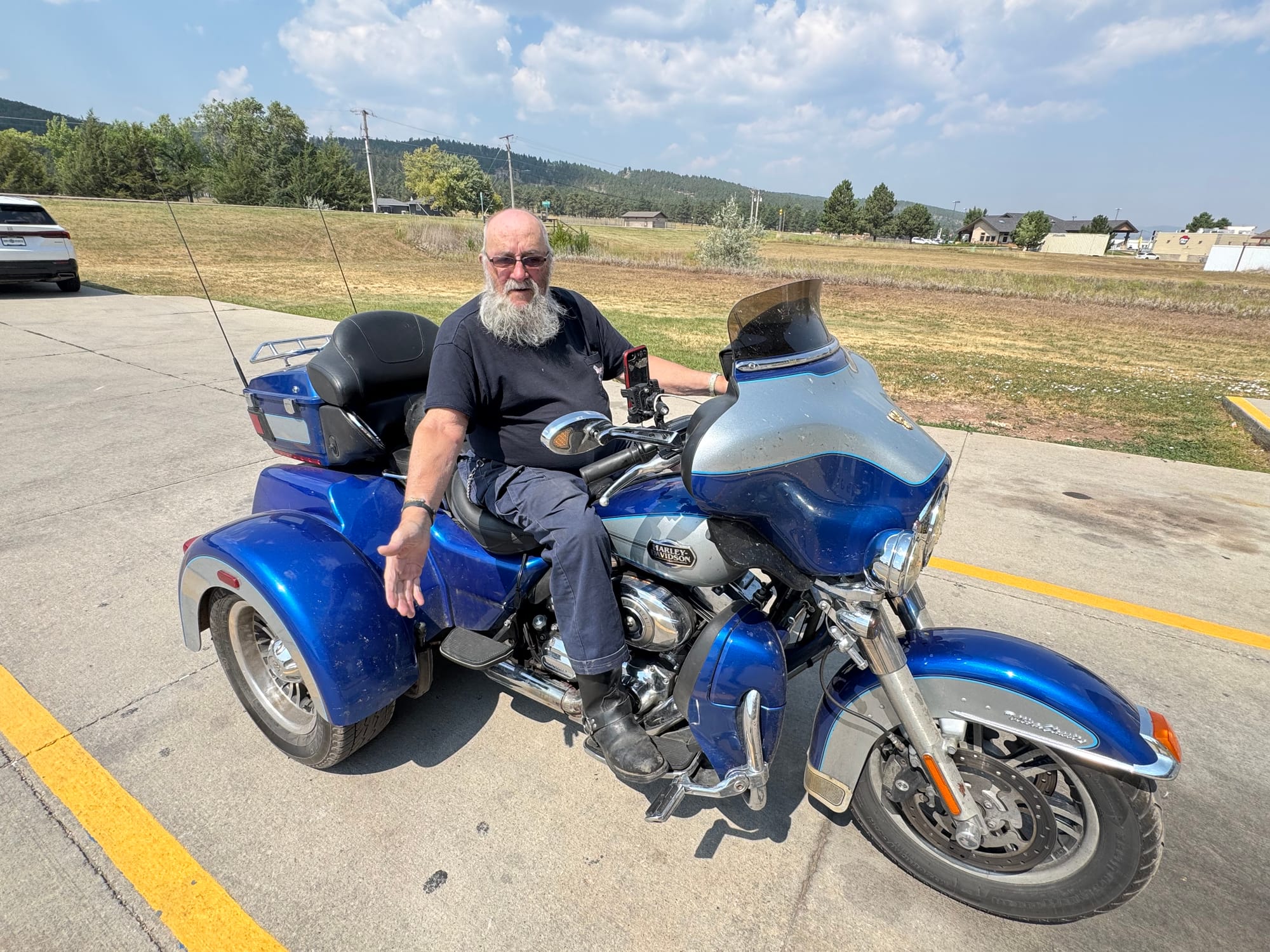 Bob Walker, 83, of New York, rode his three-wheeled Harley-Davidson to the Sturgis Motorcycle Rally this year