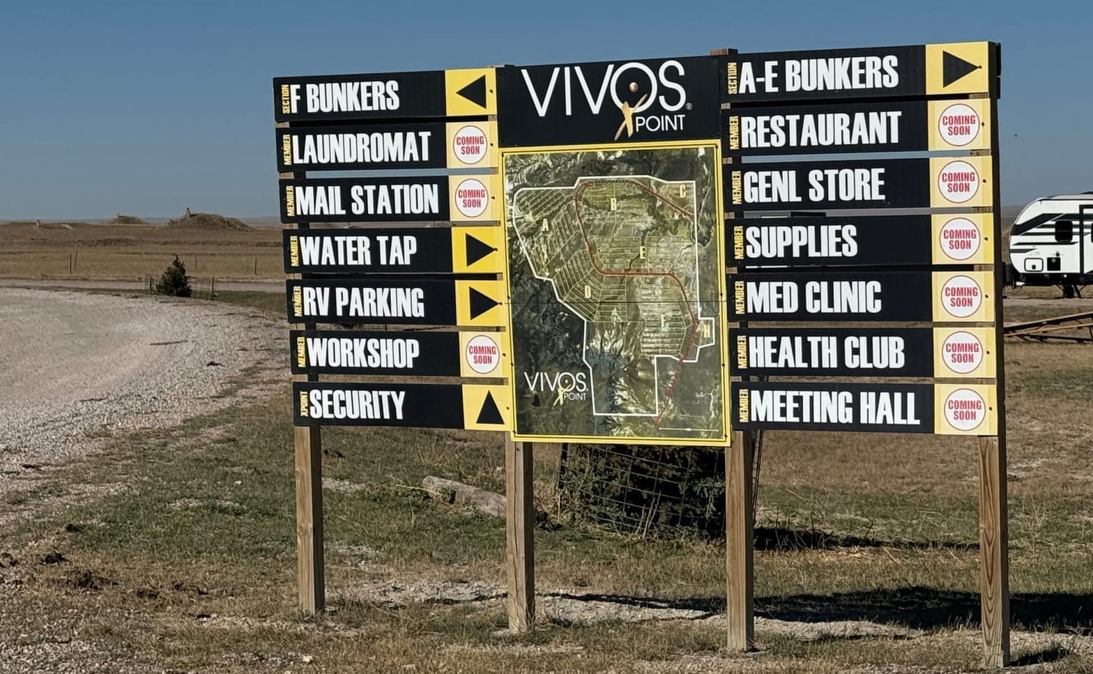 This sign just inside the entrance to the Vivos xPoint bunker complex