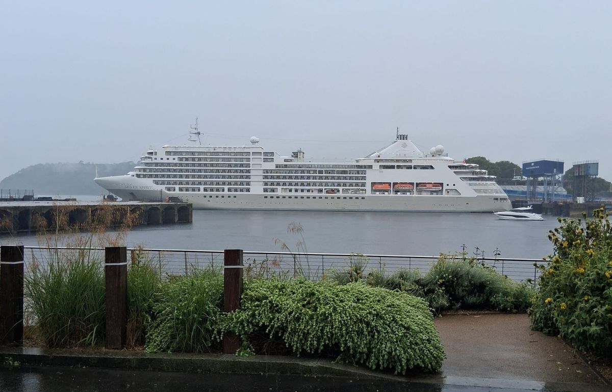 Oh dear - a very wet visit for luxury cruise ship passengers