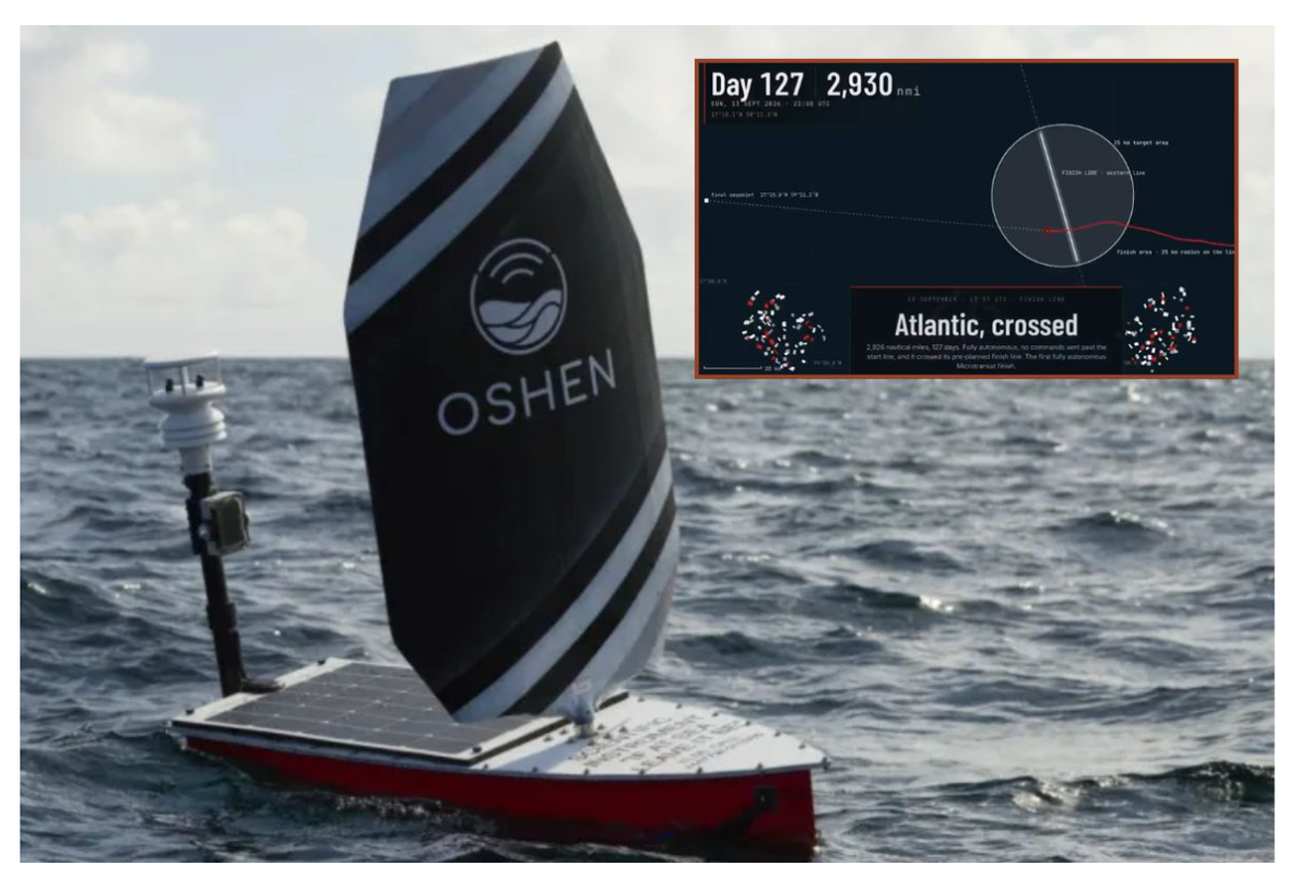 History made by Plymouth's Oshen as its autonomous vessel is the first to complete a transatlantic crossing