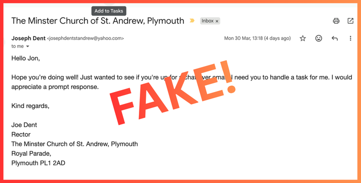 Church is hacked: scammers want your money