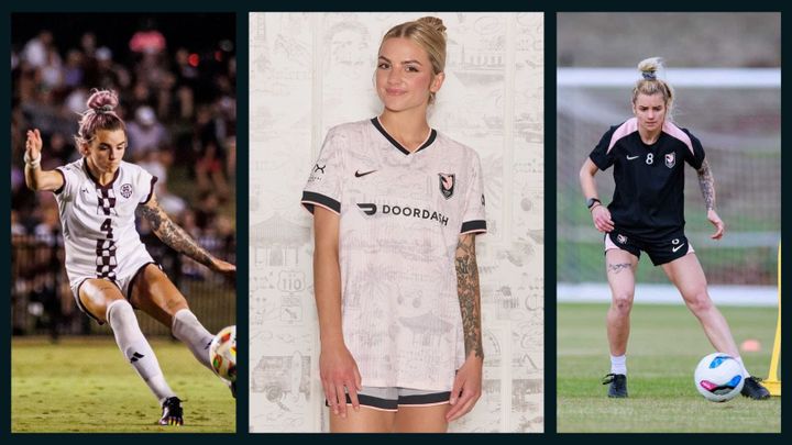 Soccer player Macey Hodge on the pitch and training