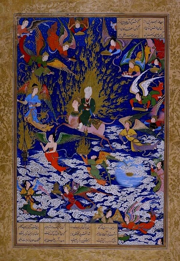Muhammad's journey to heaven on buraq.